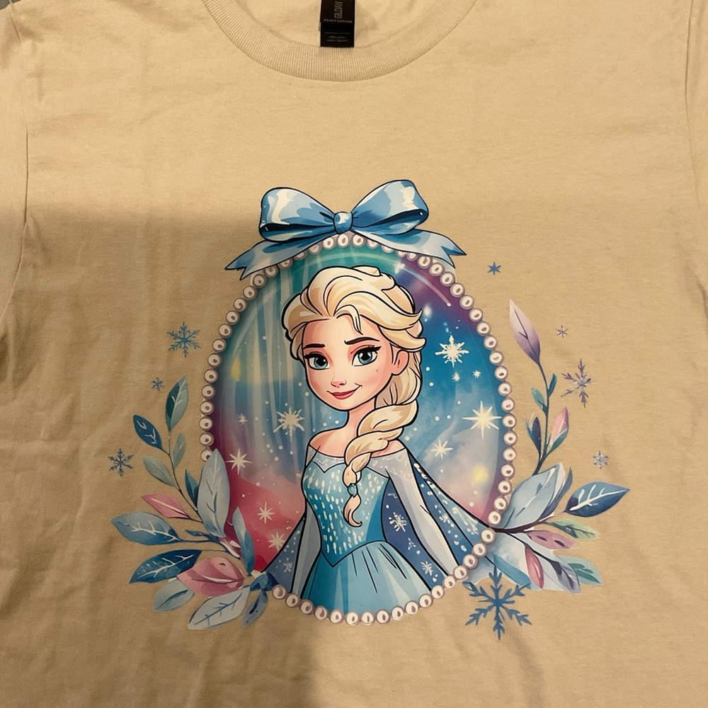 Frozen Kids T-Shirt - Cream with Blue Elsa Design